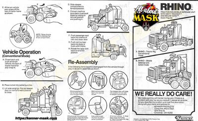Kenner M.A.S.K. Rhino Instruction US front/back
